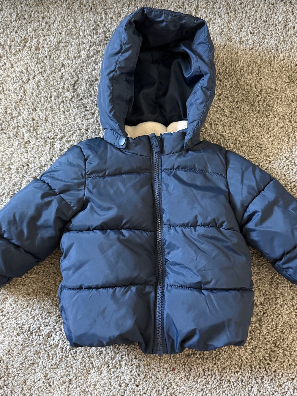 H&M Baby Navy Hooded Puffer Jacket Sherpa Lined Coat | 6-9M NWOT